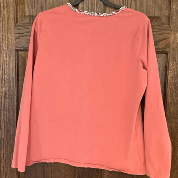 Lands' End Long Sleeve Pajama Set Salmon Top with Floral Bottom Size L - Picture 5 of 9